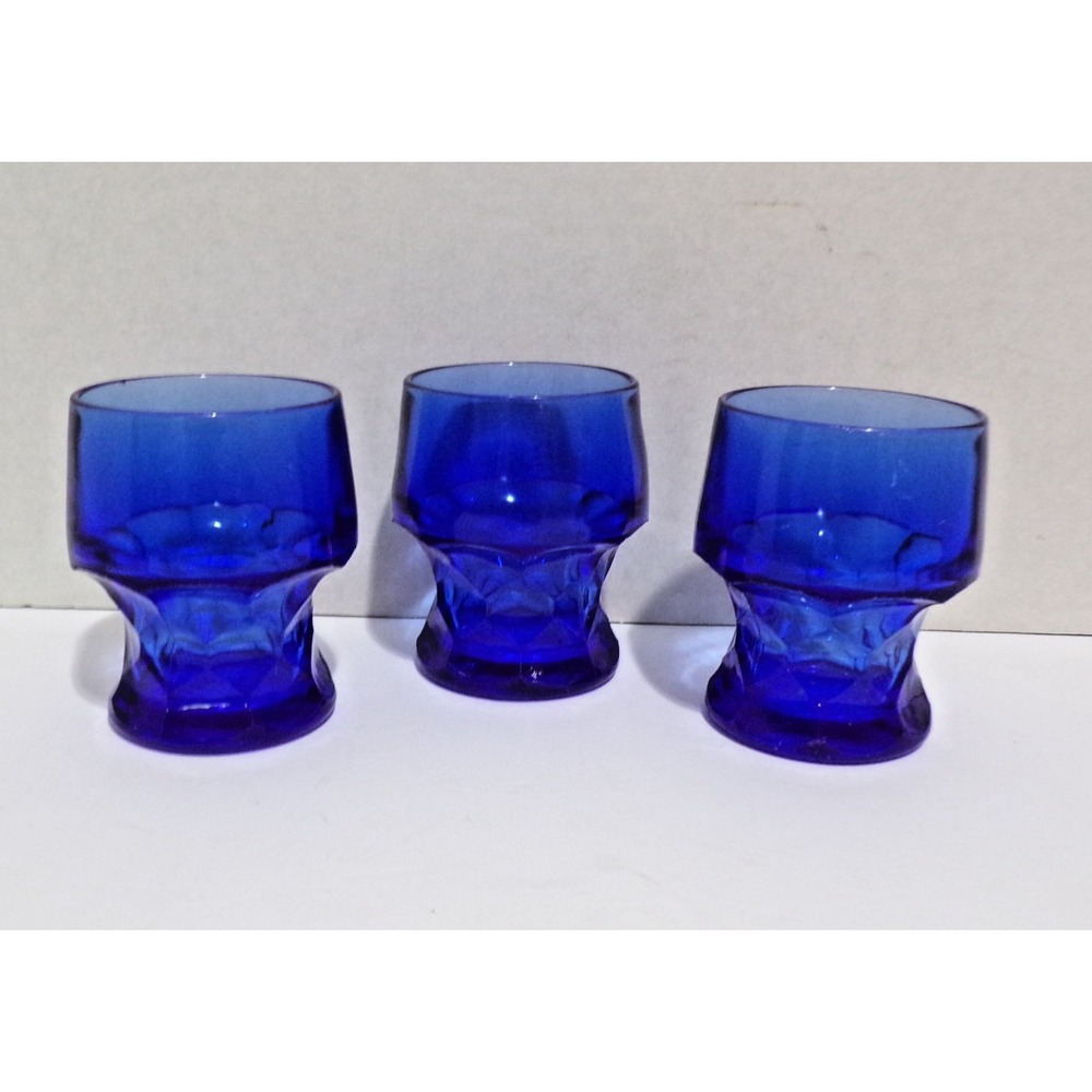 Viking Glass "Georgian" Pattern Tumbler Cobalt Blue Goblets 6oz 1960's Set of 3